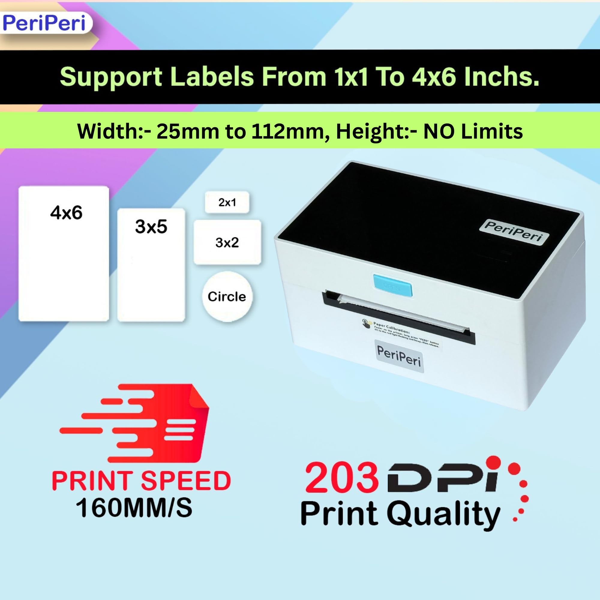 PeriPeri S1 4x6 USB+BT Direct Thermal Label, Barcode Printer with Stand Support All Label Sizes, Copatible with Mobile & Computer 161mm/s Printing Speed (1Year Warranty) — Amazon image 3
