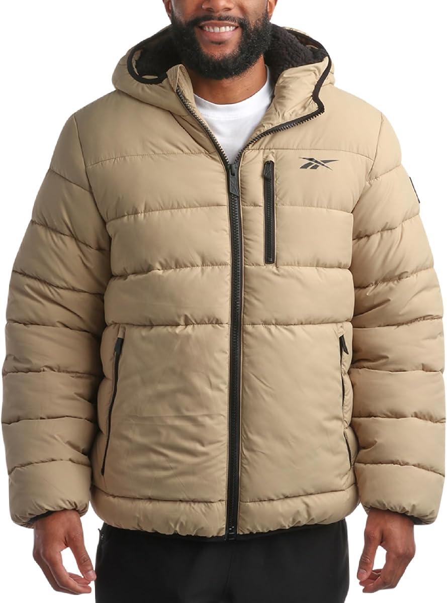 Mens Heavyweight Sherpa Lined Puffer Parka, Quilted Ski Jacket
