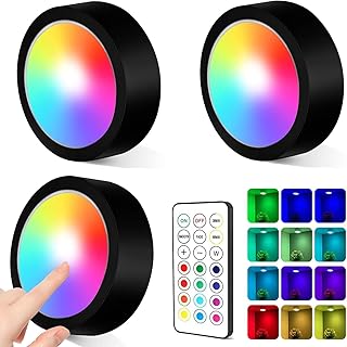 3 Stück LED RGB Spots Batteriebetrieben mit Fernbedienung,RGB LED Schrankbeleuchtung Kabellos,Kleiderschrank Regal Beleuchtung,Vitrinenbeleuchtung für SchlafzimmerKleiderschrank, Kabinett, Küche