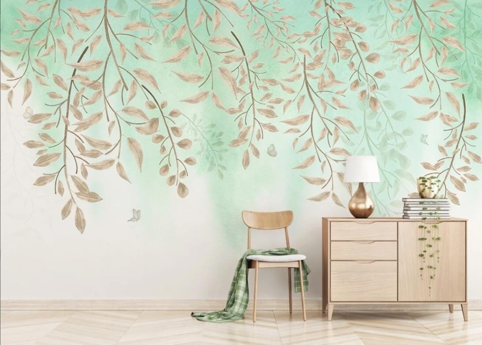 Papier peint panoramique 3D pour agrandir un salon moderne