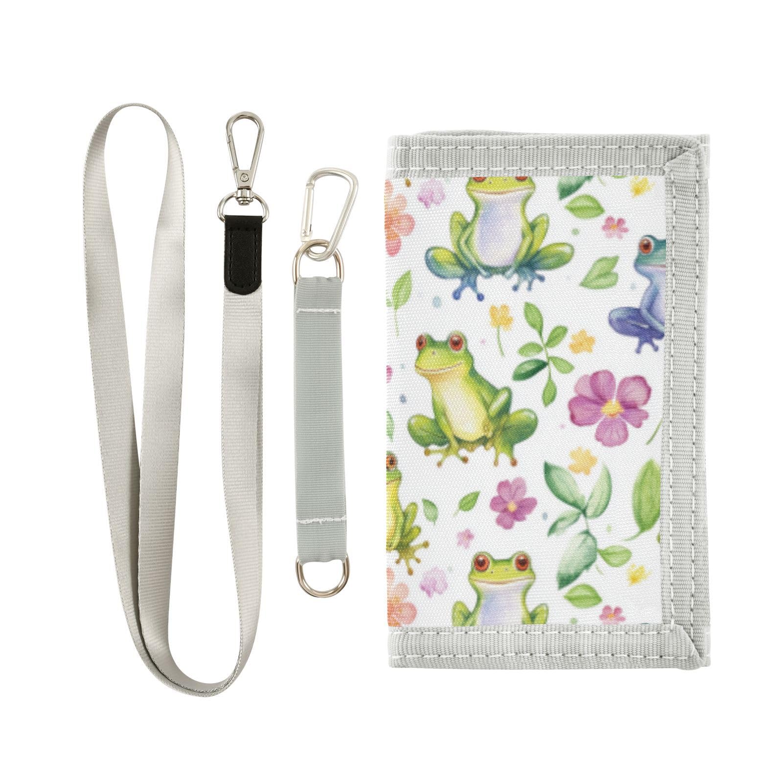 Wusikd Cute Watercolor Frogs Kids Wallet for Boys Girls Flowers Toddler Trifold Wallet Novelty Wallet for Teens Women Men