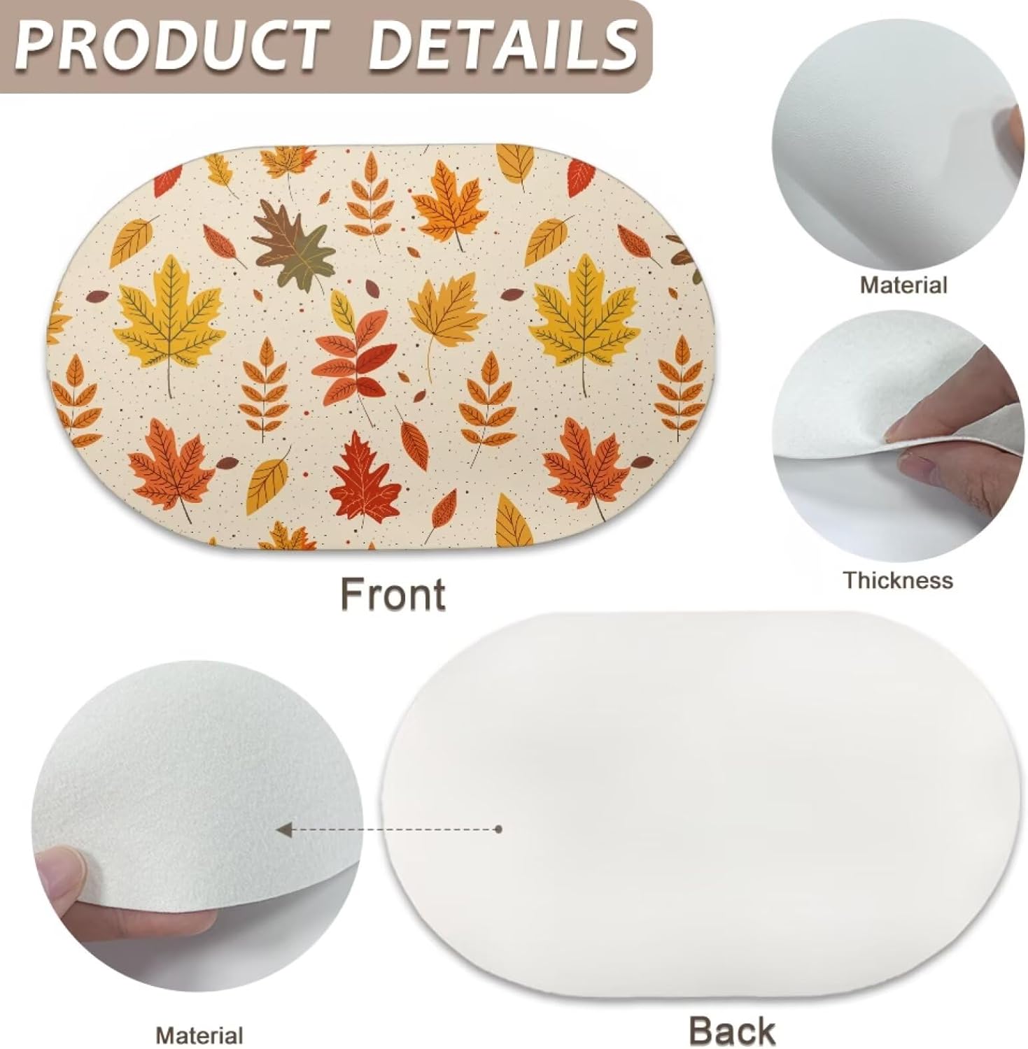Maple Placemats Set of 4 Heat Resistant 18x12 Inch Dining Table Mats for Thanksgiving Table Setting Decor Oval Place Mats Waterproof