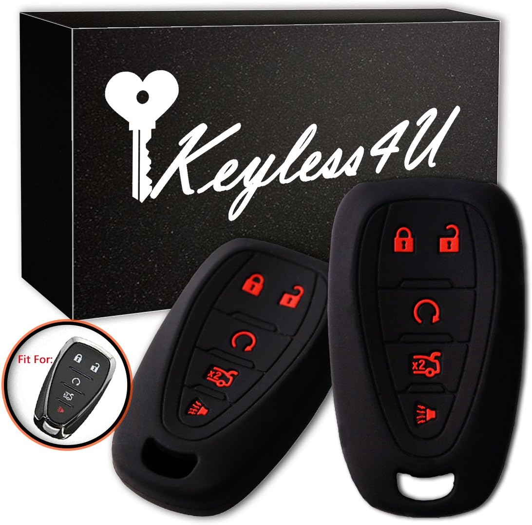 2Pcs Keyless4U 5 Buttons Silicone Key Fob Cover Protector Holder Skin Jacket Remote Case for Chevrole 2016 2017 2018 Malibu Camaro Cruze (2Pcs Black)