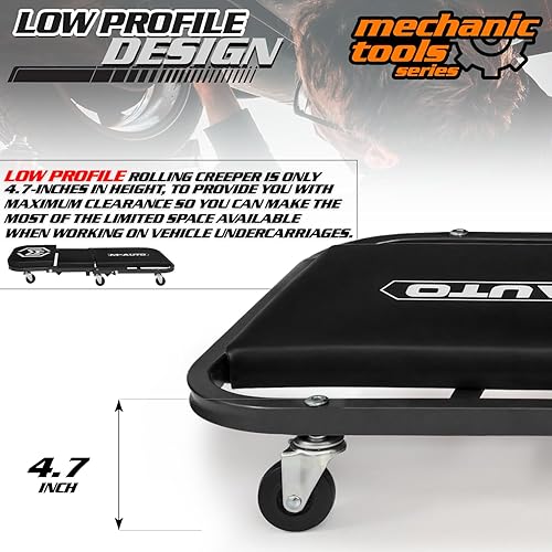 Miniatura 6 de M-AUTO Enredadera plegable en forma de Z de 2 en 1, silla rodante plegable para auto y asiento, 36" Silla de garaje ajustable con ruedas, capacidad