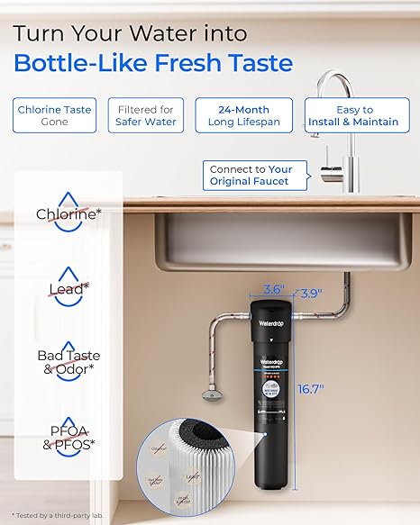 Waterdrop 15UA Under Sink Water Filter System, 19000 Gallons, Reduces Lead, Chlorine, Bad Taste & Odor, Under Counter Water Filter Connects Directly to Your Faucet, NSF/ANSI 42 Certified, 2 Years