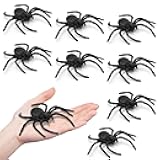Plastic Spiders, Spiders Halloween Decorations, Halloween Spider, Fake Spiders, 8PCS Black Large Spider Web Decoration, Realistic Prank Props Scare Fun Practical Surprise Joke Toys, 3.9 x 3.7 Inches