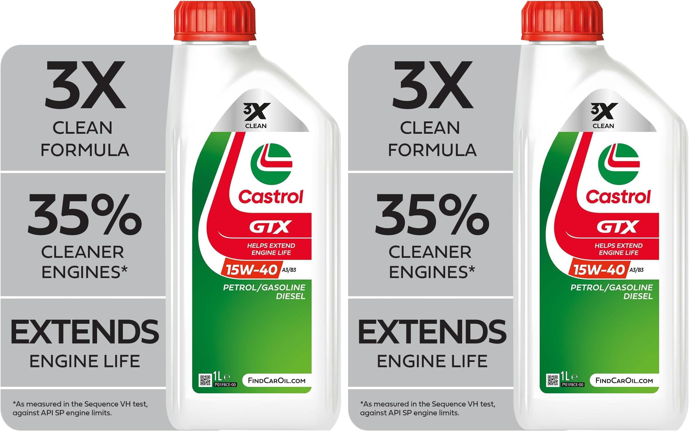 Castrol GTX 15W-40 A3/B3 Motoröl, 1L (Packung mit 2)