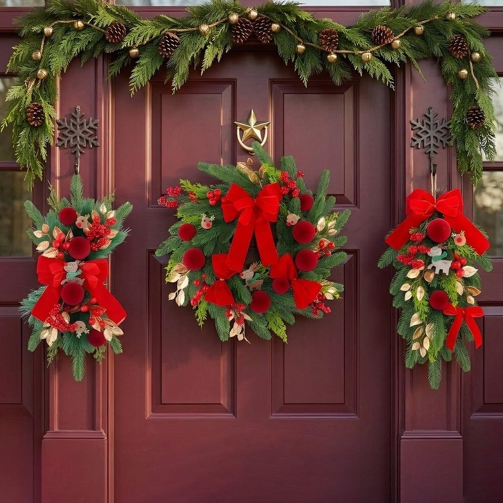 Weihnachtsschmuck Girlande 46x25cm mit Schleife Weihnachtsschmuck(B)