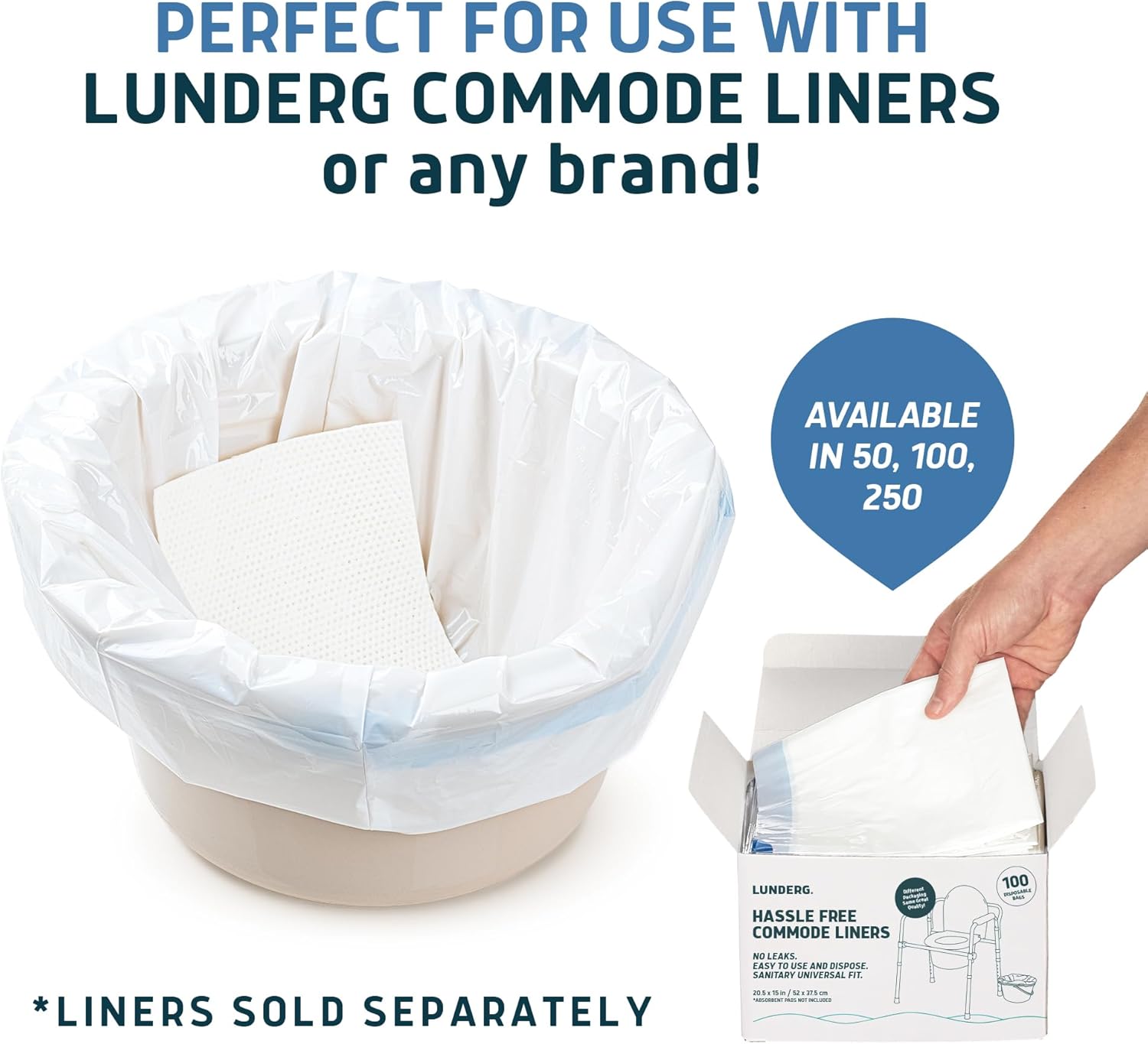 Lunderg Super Absorbent Commode Pads - Medical Grade Value Pack 250 Count - for Disposable Bedside Commode Liners, Adult Chairs, Portable Buckets & Camping Toilet Bags - Unscented - Image 5