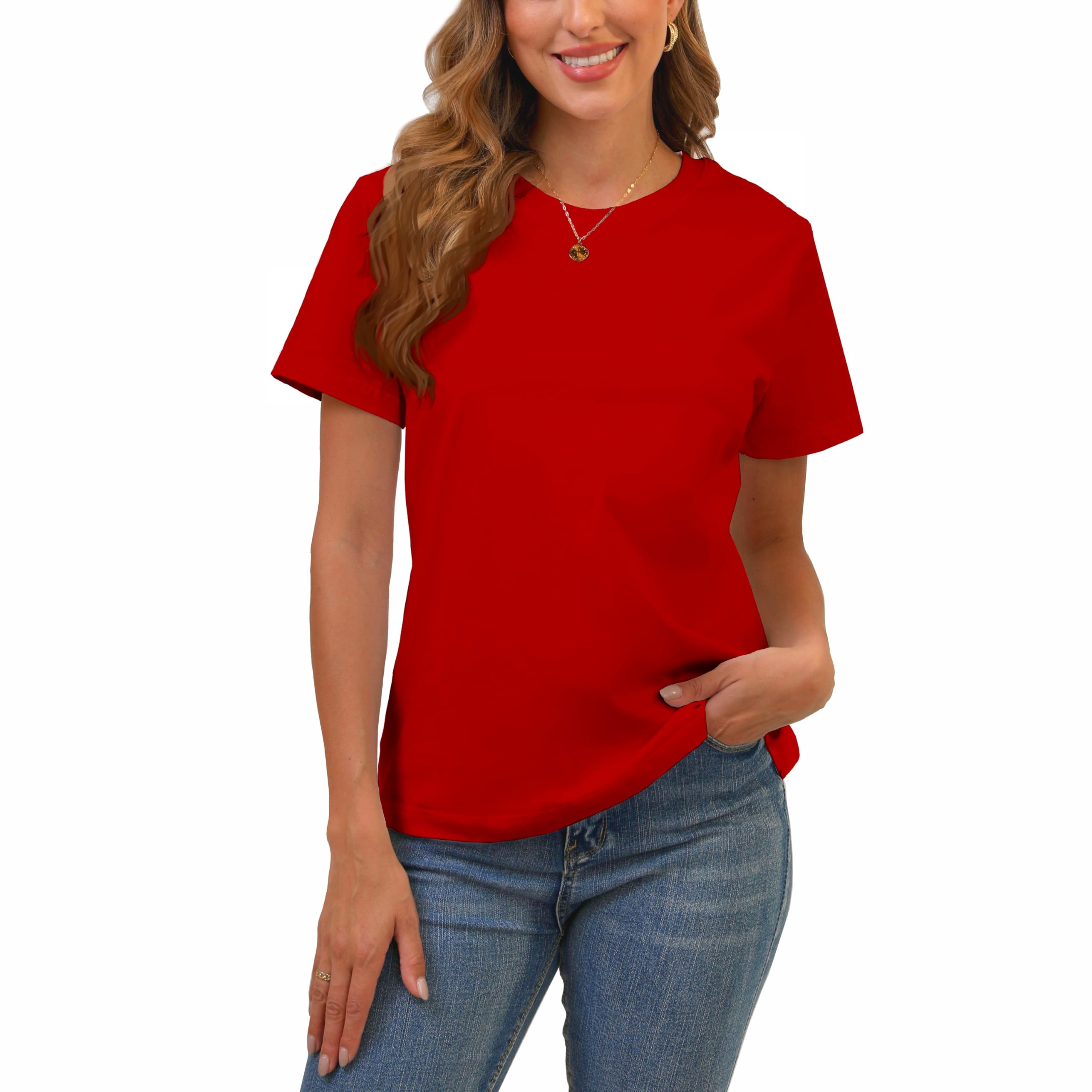 Cotton Basic T Shirts for Women,Crew Neck Short Sleeve Summer Shirts,Solid Loose Fit Tshirt, Plain Workout Tops, Undershirts