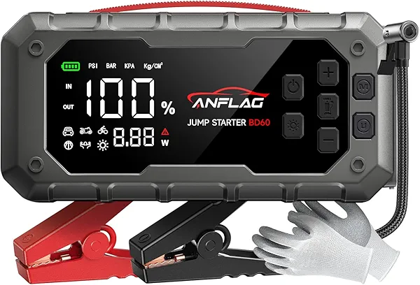ANFLAG 10-in-1 Car Jump Starter with Air Compressor, 8000A 160PSI Jump Starter Jump Box(All Gas/12L Diesel), PD65W Charging Battery Jumper Starter Portable Jumper Cable with 160W DC, Gloves, Lights
