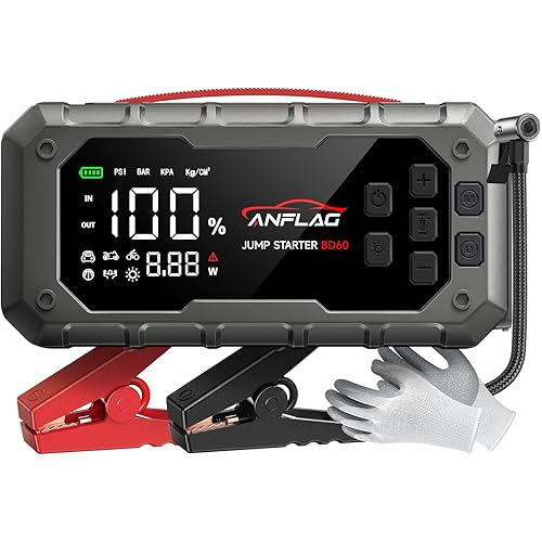 10-in-1 Car Jump Starter with Air Compressor, 8000A 160PSI Jump Starter Jump Box(All Gas/12L Diesel), PD65W Charging Battery Jumper Starter Portable Jumper Cable with 160W DC, Gloves, Lights