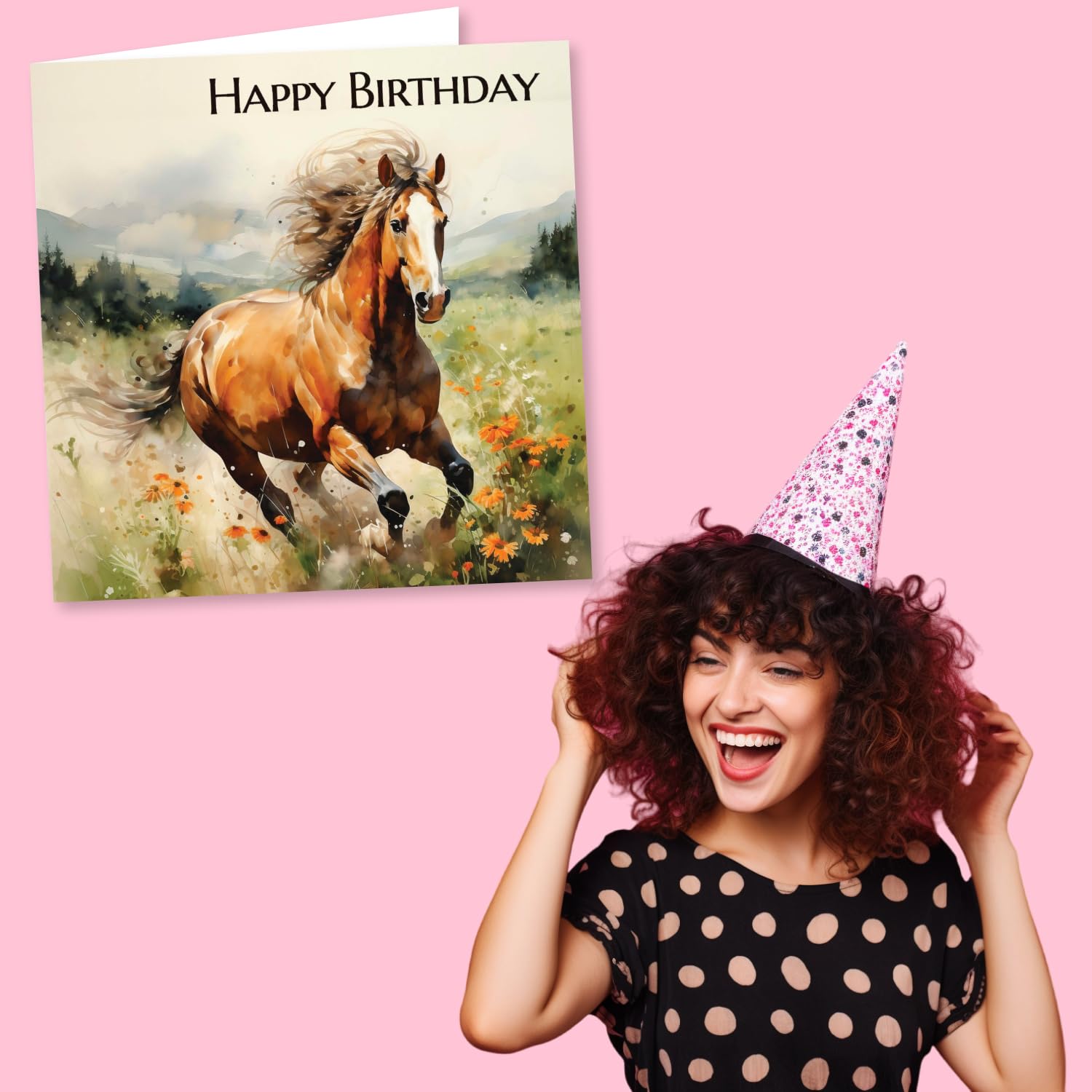 Geburtstagskarte Mit Pferd-Motiv – Glücklich Geburtstag, Heißfolie Gold, Inkl. Umschlag