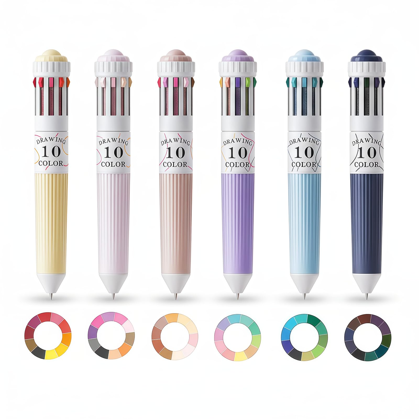 Cosyhav 6pcs 10-in-1 Pens Multicolour, Each Multicoloured Pen Represents a Unique Colour Theme, Ideal Multi Colour Pen for Drawing, Writing, DIY Crafts and School Supplies