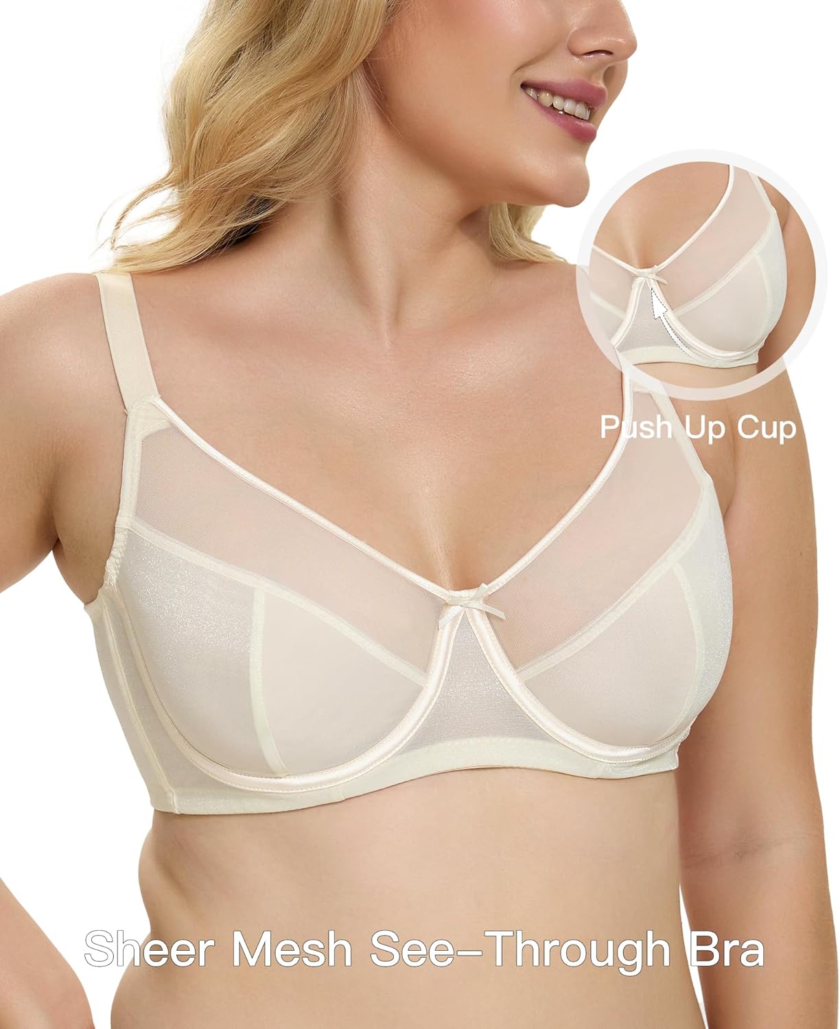 Onlyday Unlined Minimizer Bras for Women Full Coverage Underwire Plus Size Lace Mesh Bras for Large Breasts - Image 2