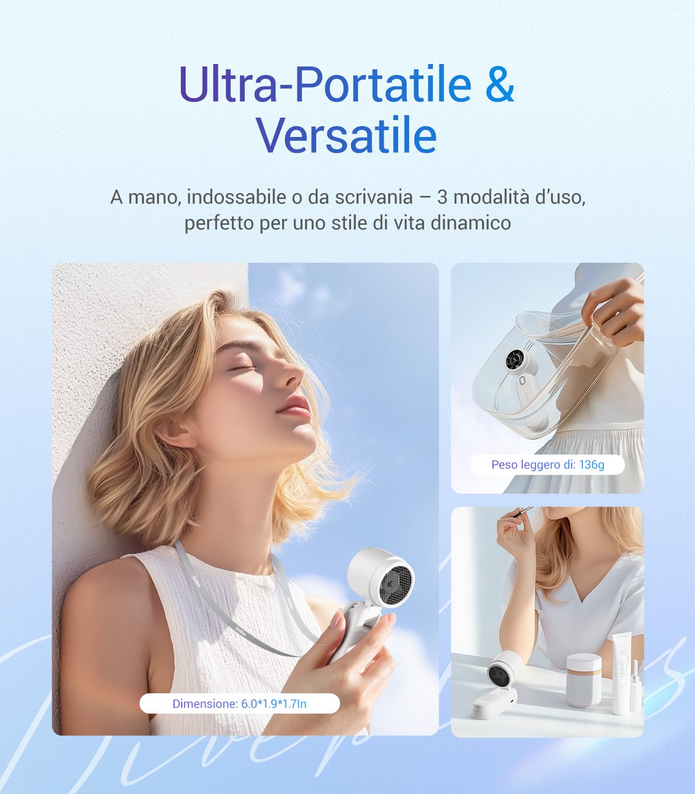 Ventilatore Turbo Portatile Ricaricabile 3 In 1 - Mini Ventola Air Turbo Con Display Digitale, 5 Velocità, Batteria 3600 MAh, Pieghevole, Per Esterno/Interno