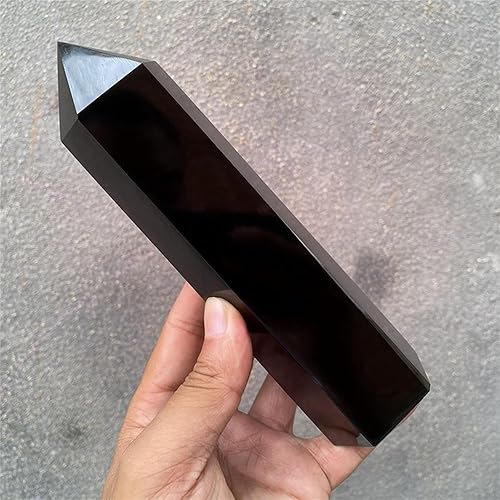 Miniatura 4 de Varitas de cristal curativo de obsidiana negra de 7.2 pulgadas, torre de obelisco de cristal, varita de cristal puntiaguda hexagonal, piedras