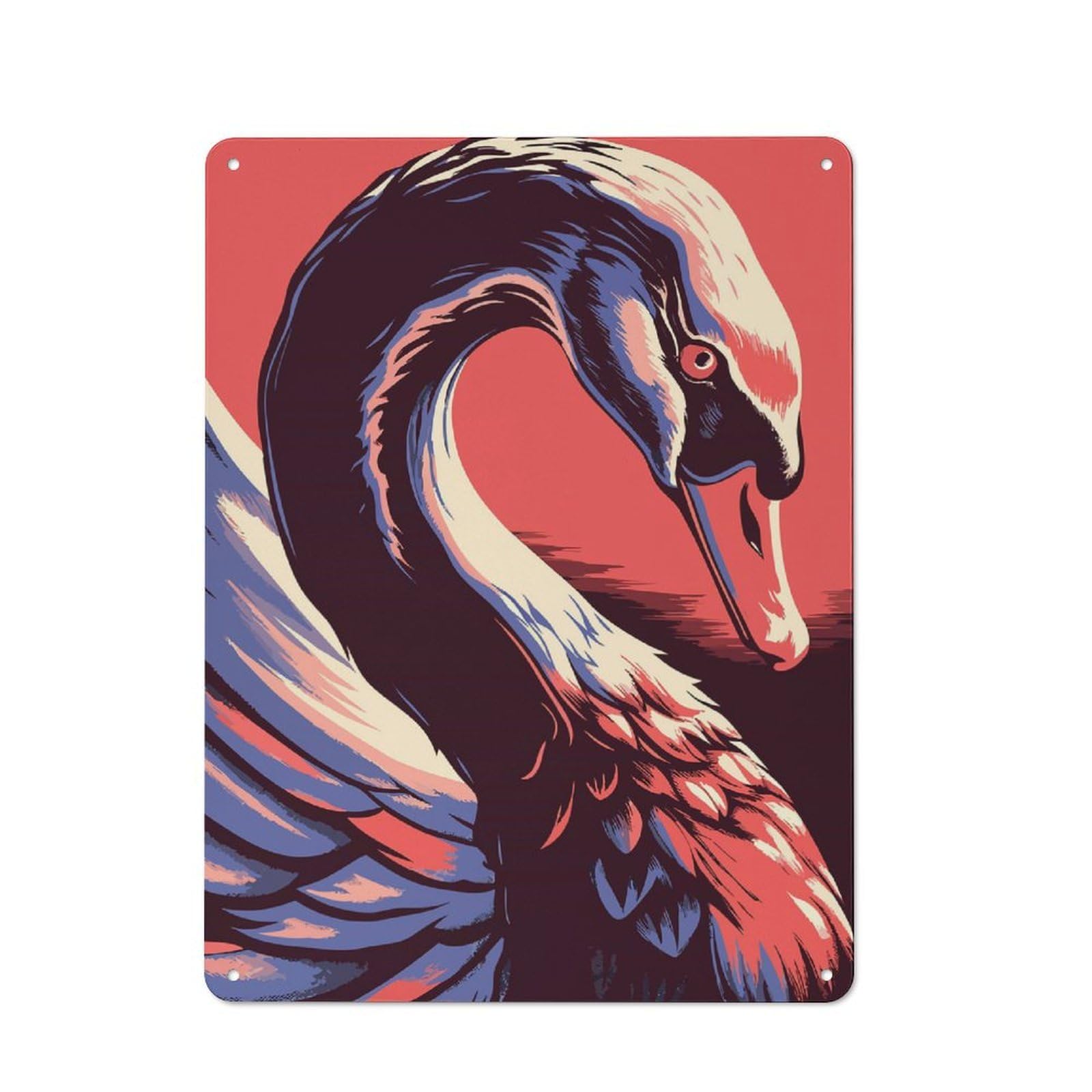Junmoney Stylized Swan Illustration Retro-Style Tin Wall Plaque 40X30cm For Café Or Home Bar, New Home Wall Decor For Home Bar Enthusiasts