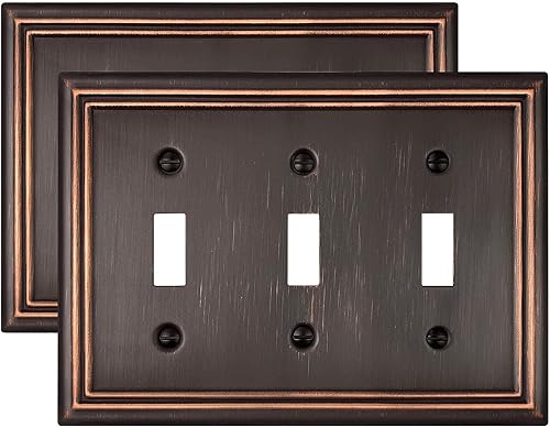 ZILLSEA Placa de pared con triple interruptor de palanca, cubierta decorativa para interruptor de luz de bronce envejecido, cubierta de placa de