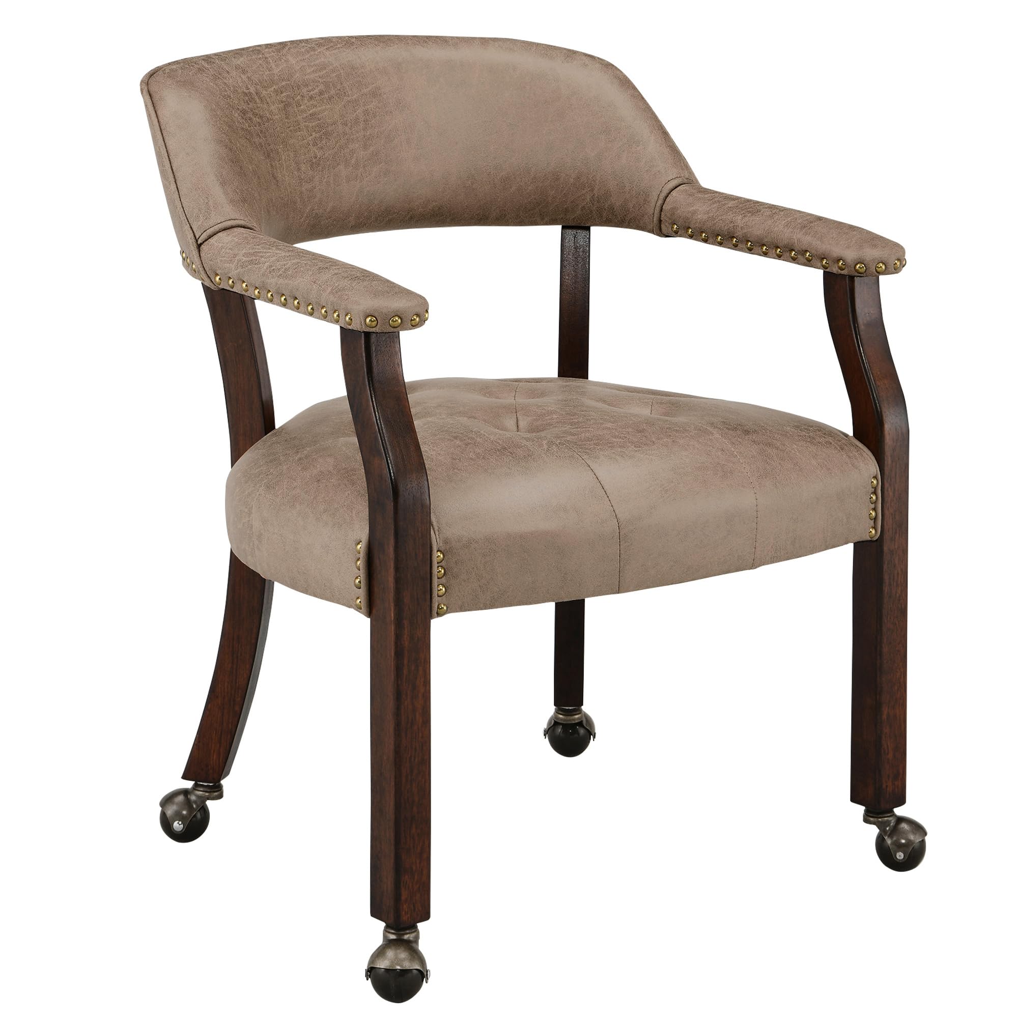 LEEMTORIG Large Dining Chairs with Casters and Arms, Rolling Dining Chairs with Wheels, Accent Wood Boss Caption's Chairs, 26" D x 25.2" W x 31.5" H,