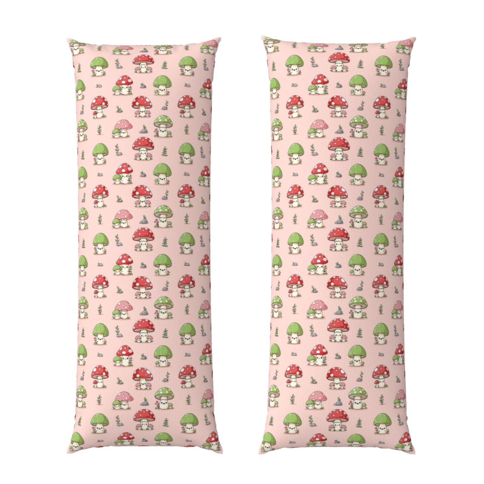Body Pillow Cover 20x54 Inch, Kawaii Mushroom Pink, Soft Long Pillowcase with Hidden Zipper, Breathable Cushion Protector for Bed Couch Sofa Home