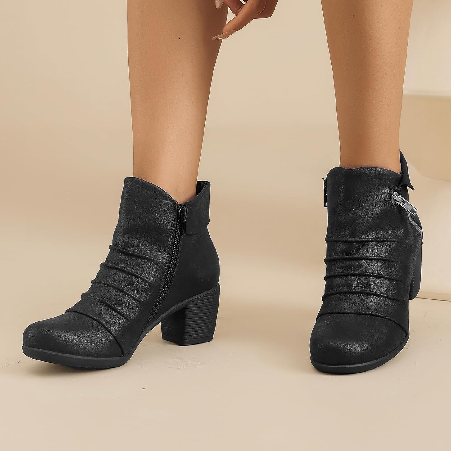 Ankle Boots for Women Chunky Heeled Booties Fashion Comfort Round Close Toe Low Mid Heel Winter Fall Ladies Short Boots. - Image 2
