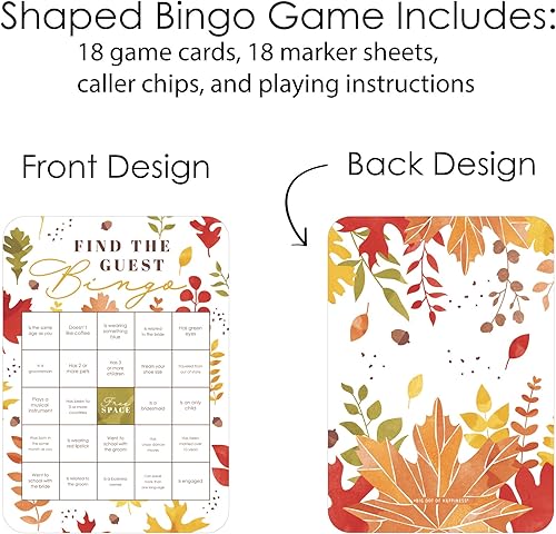 Miniatura 3 de Big Dot of Happiness Fall Foliage Bride - Tarjetas y marcadores de bingo para invitados - Hojas de otoño para despedida de soltera y fiesta de boda