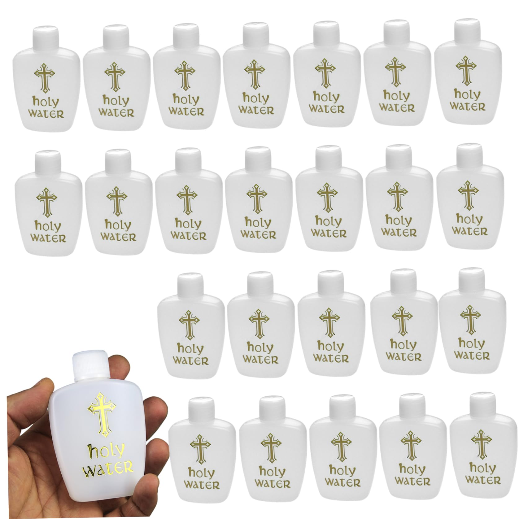 CNAFGBGG Holy Water Bottle, 30PCS 60ml Refillable Holy Water Container with Screw Lid, Plastic Bottles with Gold Cross for Catholic, Christian, Halloween, Baptism Party, Church..