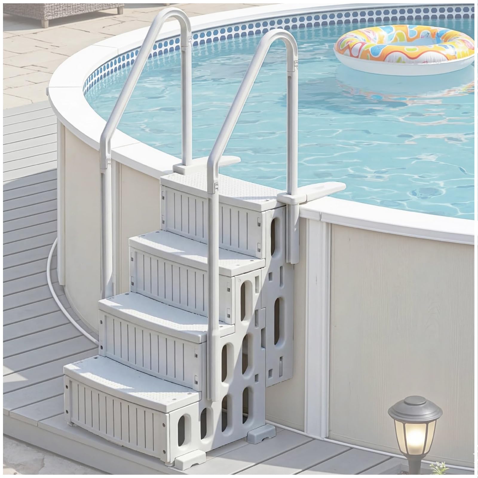 Échelle de piscine avec double rampe à 4 marches antidérapantes, supporte 181,4 kg pour piscines creusées et hors sol