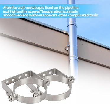 304 Stainless Steel 4-1/4 Inch Rigid Split Ring Hanger, B Vent Wall Strap, Round Gas Vent Pipe Strap, Heavy Duty Split Ring Pipe Hanger (2 Pcs)