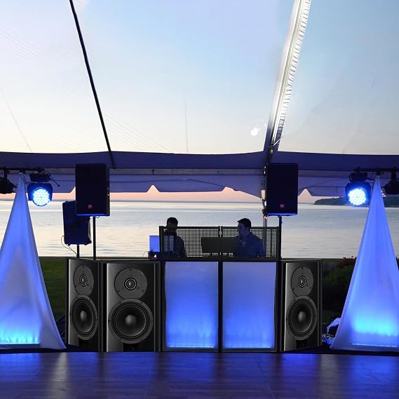 Foldable DJ Event Flat Table Top, 40 * 40 * 20 Inches Portable DJ Facade Booth DJ Facade Table Station with White & Black Scrim, Padded Carrying Bag, Metal Standing DJ Table
