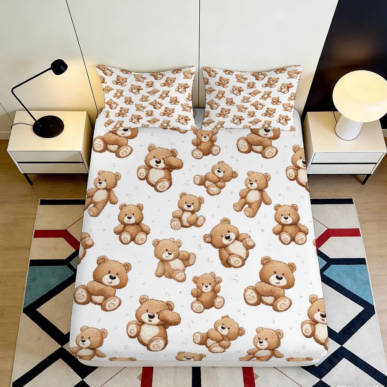 Pnayamiorkfel Style-1 3D Printed Brown Teddy Bear Fitted Sheet Microfiber Soft Bed Cover For Bedroom Dorm Mattress Protection Decor 90X200x25cm
