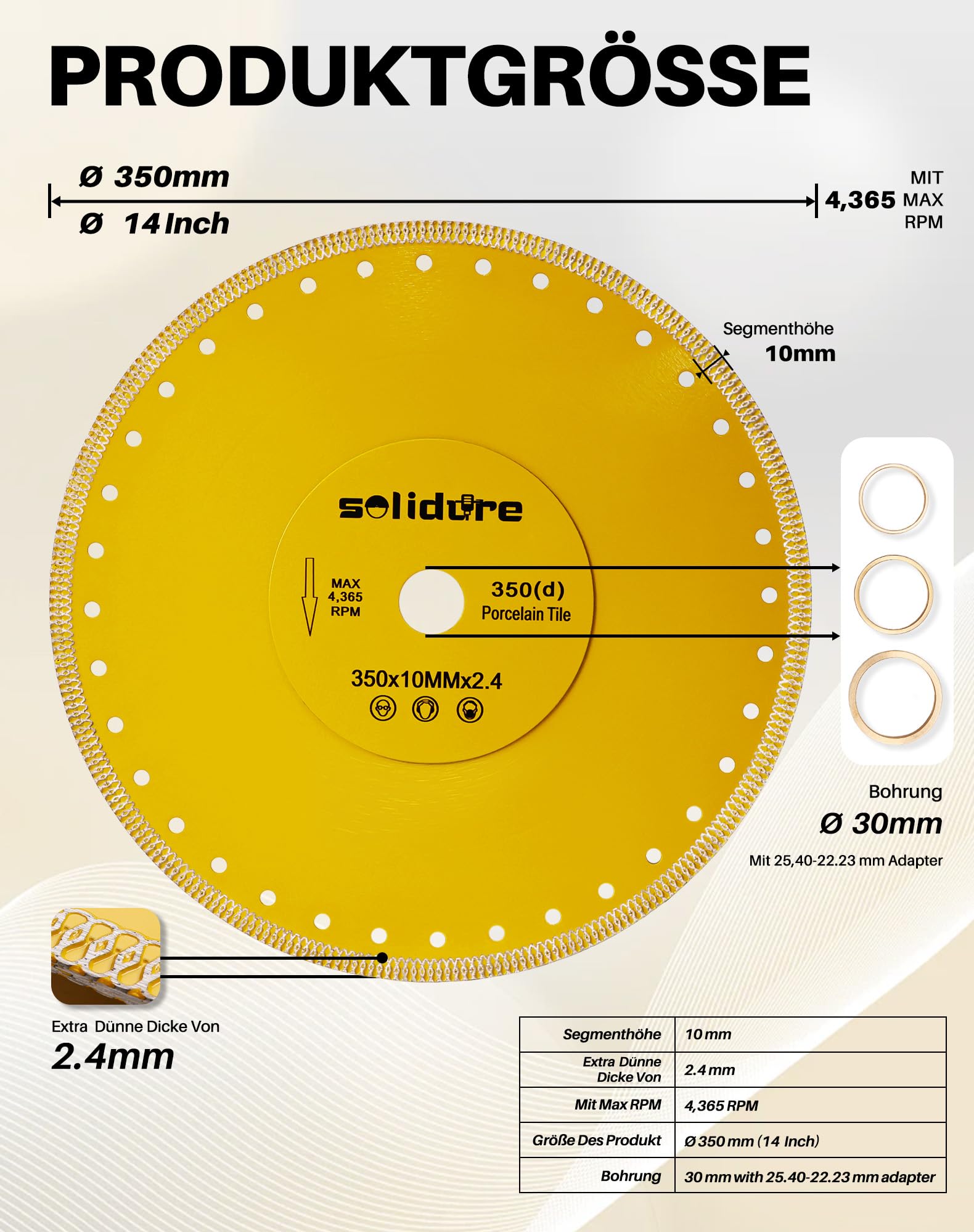 Diamant-Trennscheibe Ø 350 mm x 30/25,4 mm,Diamantscheibe für Beton, Granit, Stein für Stein,Beton,Granit,Ziegel uvm