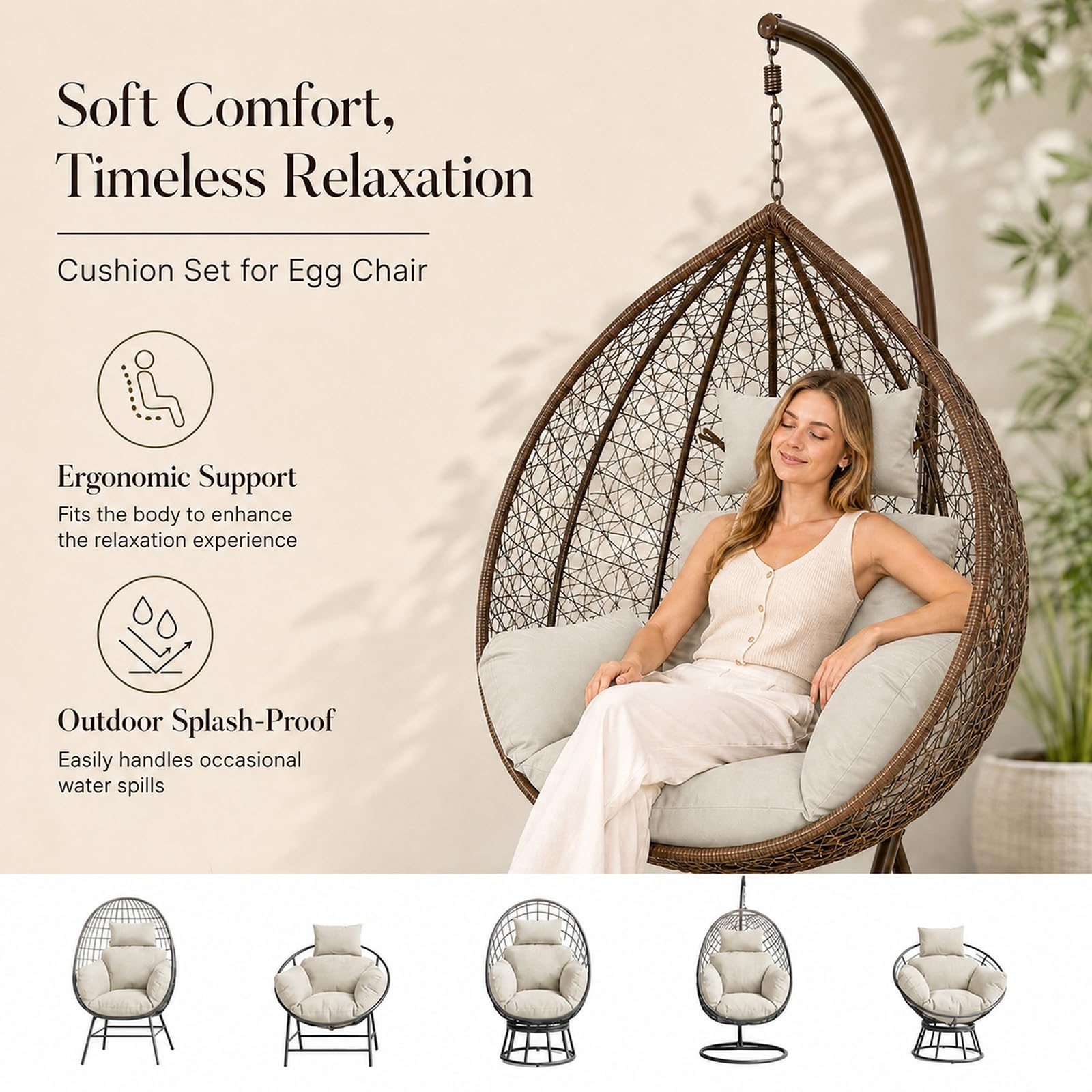 Coussin de balancelle Suspendue pour l'extérieur, Coussin de Jardin avec Appui-tête, Coussin d'assise intérieur pour balancelle, hamac Suspendu, Coque Suspendue, Coussin de balancelle pour hamac