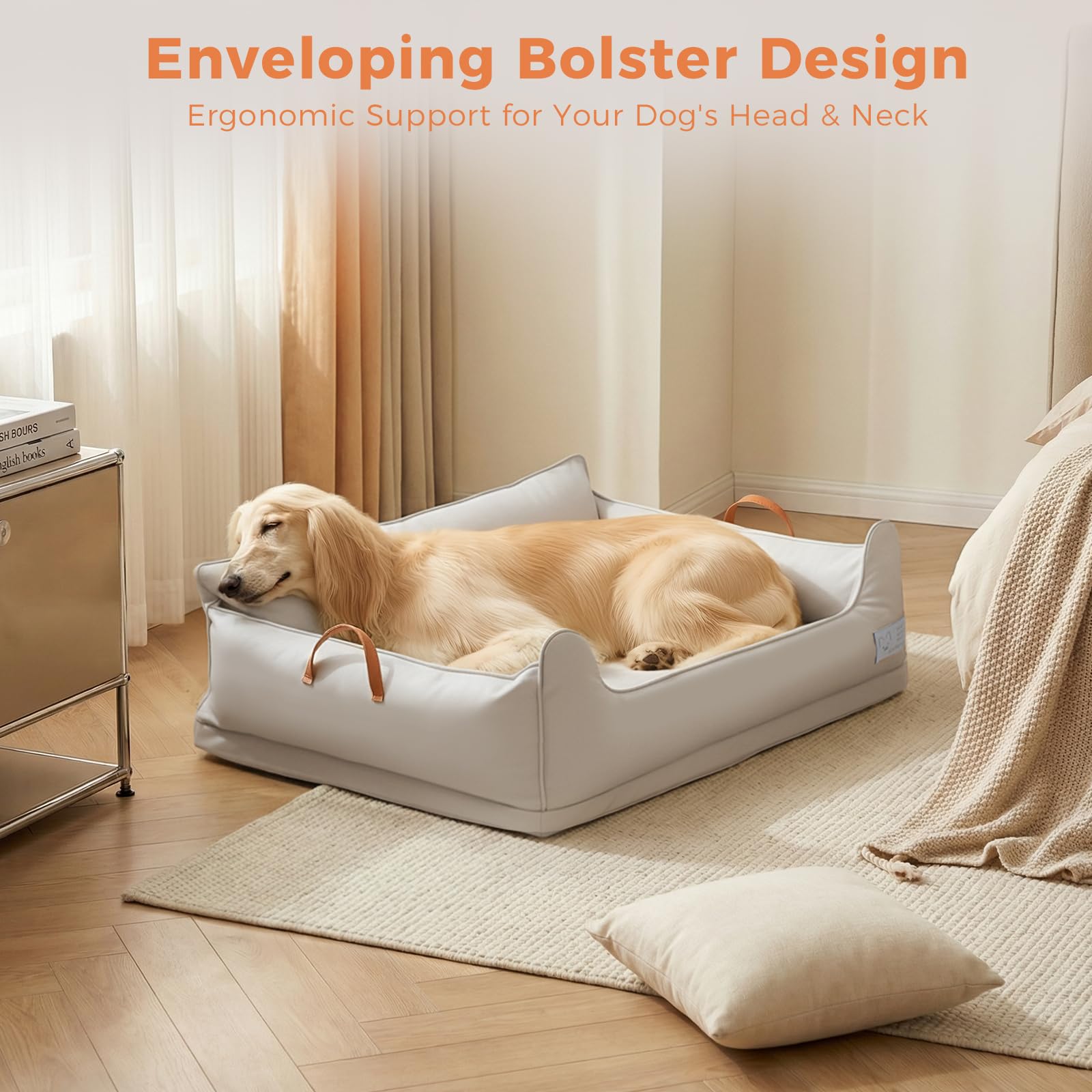 Removable Orthopedic Dog Beds for Large Dogs, Leather Memory Foam Dog Sofa Bed, Waterproof Durable Dogs Bed Couch with Non Skid Bottom for All Pet Sizes (Silver Gray, Medium) - image 5