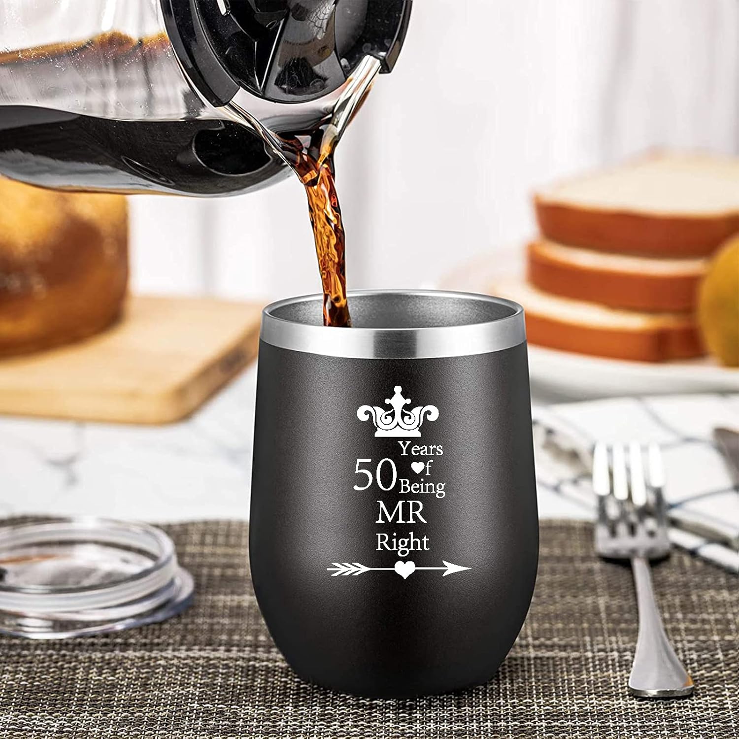 Pack Of 2 Wine Tumbler 50 Years Mr Right Mrs Always Right 50th Wedding Engagement Anniversary Cups for Couple Parents Stainless Steel Insulated Wine Glass with Straws and Brush - Image 6