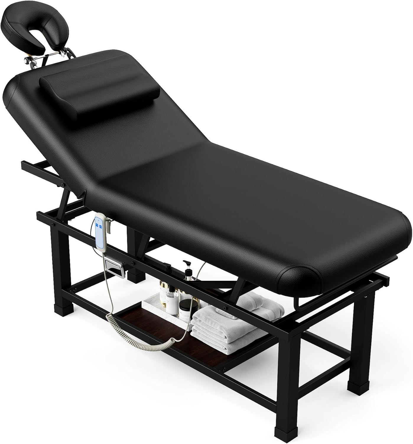 Dolonm 30 Wide x 75 Long Heavy Duty Electric Stationary Massage Table with Backrest Adjustable and Storage Space for Treatment/Medical Spa/Facial/Beauty/Massage Bed and More - Black