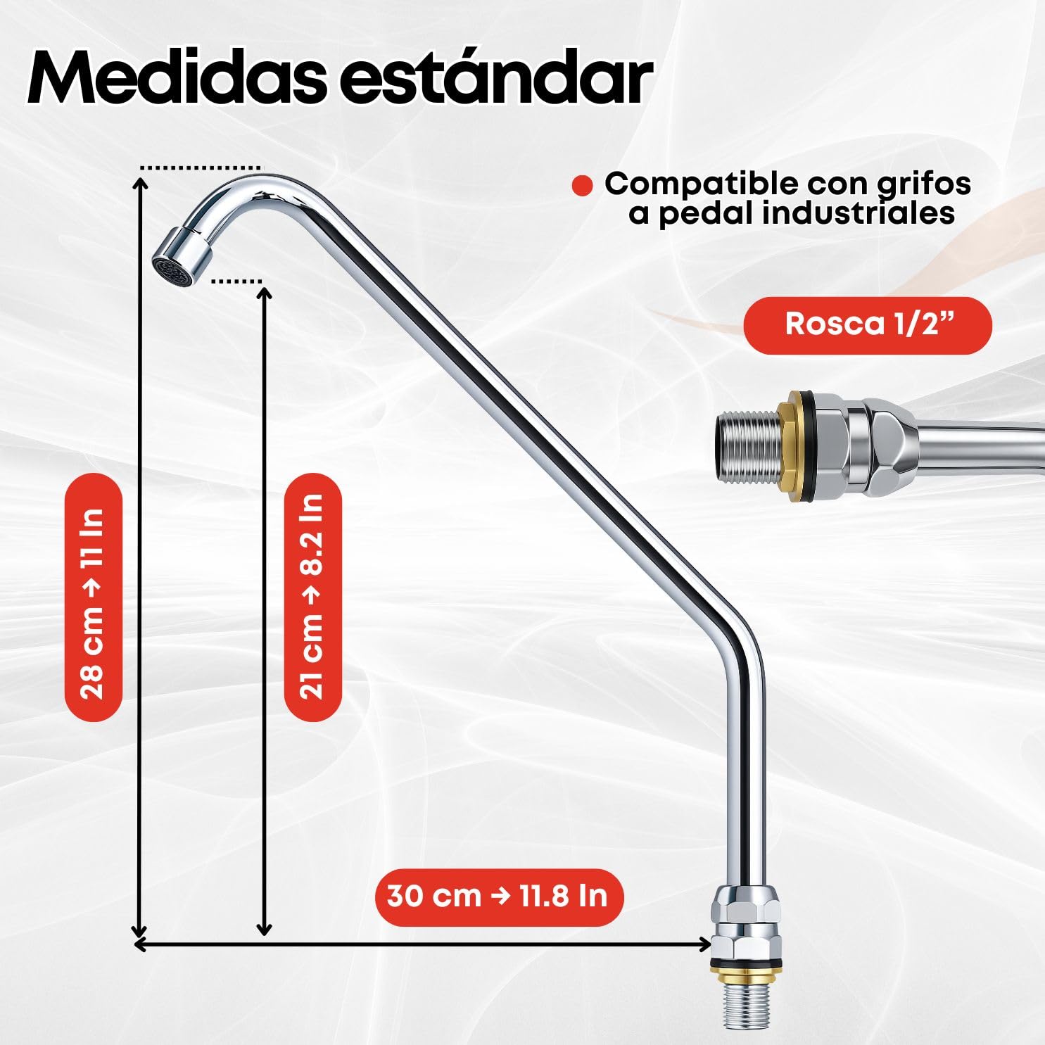 GOLDMAN SERVICE | Caño alto Giratorio con Aireador para Grifo de pedal de cocina industrial | Cuello de Cisne Cromado Acero Inoxidable – Recambio Profesional para Fregaderos de Hostelería
