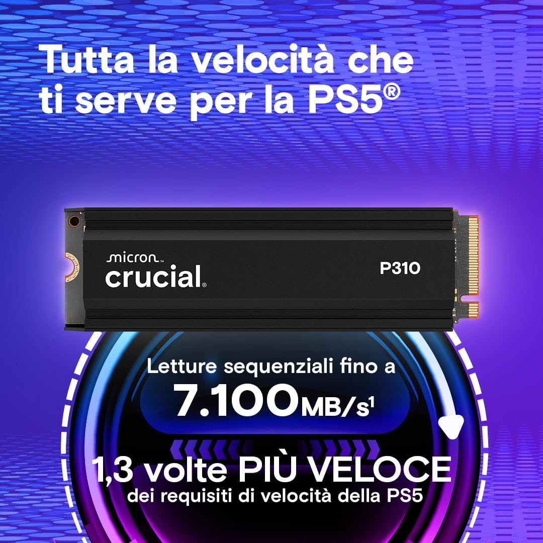 Crucial P310 PS5 SSD 2TB PCIe Gen4 NVMe M.2 Per Playstation 5 - Dettaglio