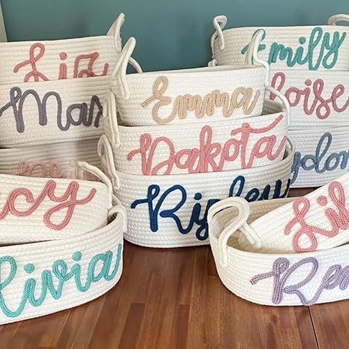 Miniatura 5 de Custom Baby Name Basket, Baby Shower Gift Basket, Diaper Caddy For Baby Girl-Cotton Rope Diaper Caddy,Diaper Organizer For Changing Table (Option 1)