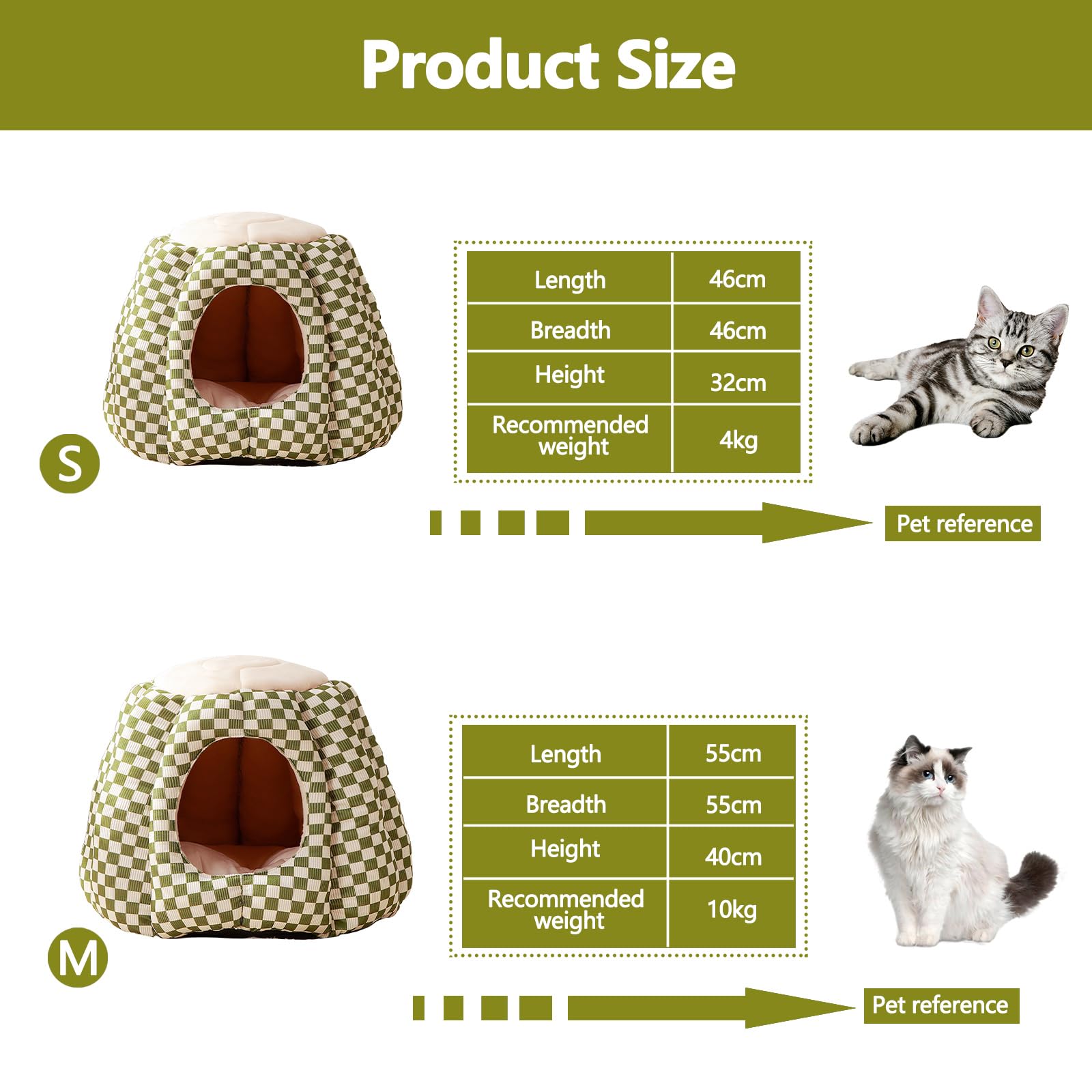 Galatée Lit pour Chat, Tente Igloo pour Chat, Lit Confortable pour Animaux De Compagnie pour Petits Chiens Et Chats, Lit Doux en Peluche pour Chat, Maison De Tente pour Chien Lavable(S, Vert)