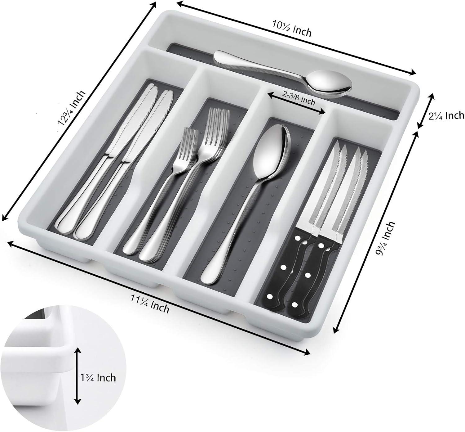 E-far 24-Piece Silverware Set with Organizer Tray and Steak Knives, Stainless Steel Flatware Cutlery Service for 4, Basic Tableware Eating Utensils for Home Kitchen, Mirror Polished, Dishwasher Safe