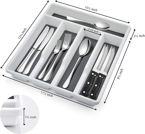 Miniatura 3 de E-far Juego de cubiertos de 24 piezas con bandeja organizadora y cuchillos para carne, cubiertos de acero inoxidable para 4, utensilios básicos