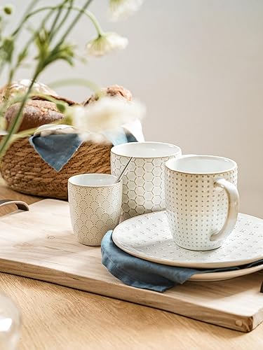 Miniatura 7 de LE TAUCI Tazas de café de 16 onzas, juego de tazas de cerámica, tazas en relieve para café con leche, té caliente, capuchino, moca, cacao, aptas