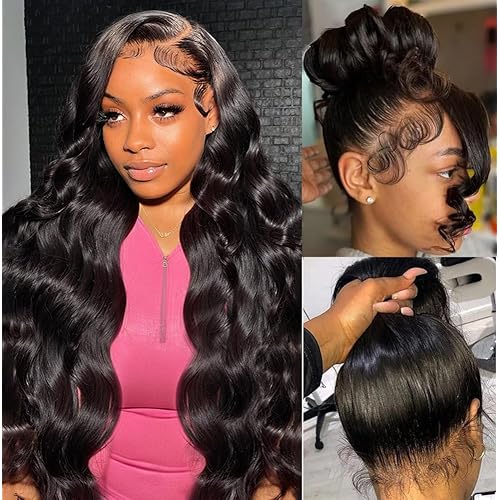 360 Lace Front Wigs Human Hair Pre Plucked 360 HD Full Lace Frontal Black Wigs Human Hair Pre Plucked Body Wave Transparent Lace Front Wigs Human Haiir for Women With Baby Hair 20 Inch