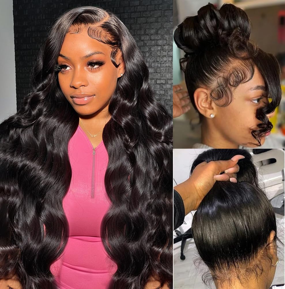 360 Lace Front Wigs Human Hair Pre Plucked 360 HD Full Lace Frontal Black Wigs Human Hair Pre Plucked Body Wave Transparent Lace Front Wigs Human Haiir for Women With Baby Hair 20 Inch