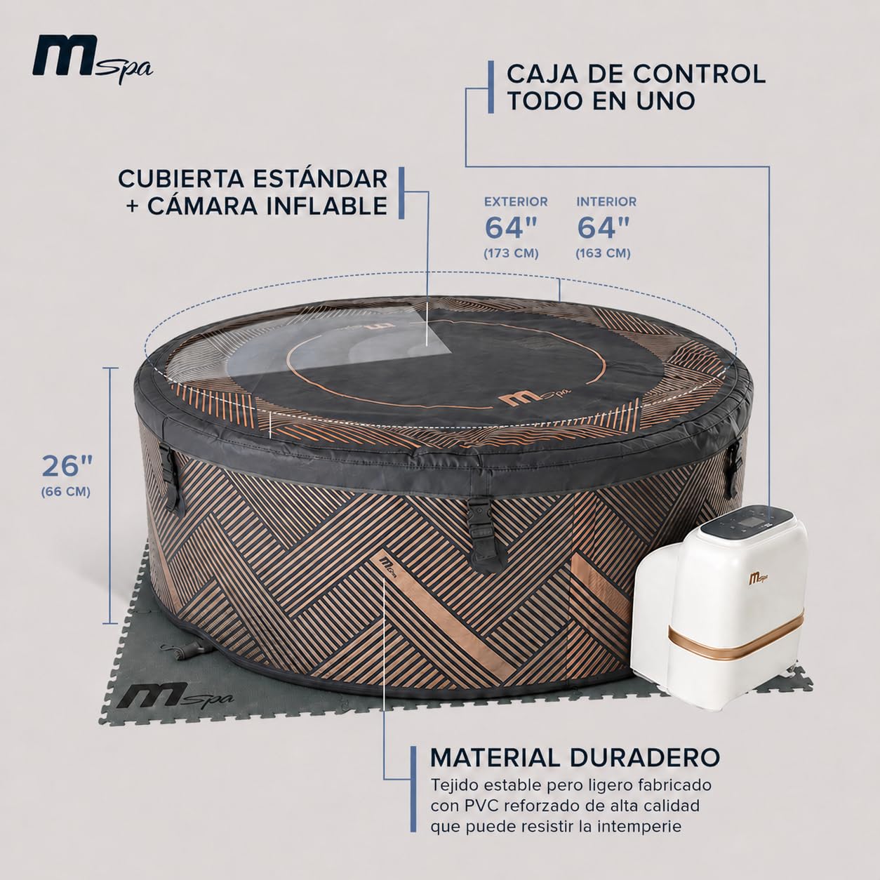 MSpa Mono-Eco SPA Hinchable semirrígido Circular 4-6 Personas con hidromasaje Air Jet, calefacción, filtración Inteligente y desinfección UVC