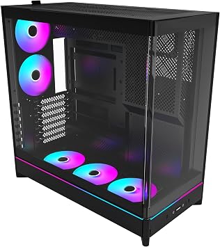 MONTECH HS02 PRO, ATX Mid-Tower PC Kasası, Oyun Bilgisayarı, Yüksek Hava Akışı, Ters Çevrilebilir Düzen, Sağlam Kavisli Temperli Cam Ön Panel, 5x ARGB PWM Fan Önceden Yüklenmiş, Gömme Tasarım, Aletsiz | 420mm GPU Desteği, 360mm Radyatör Desteği, Geri Dönüşümlü Düzen, Geri Bağlantı, Kavisli Cam, Yüksek Hava Akımı, USB-C