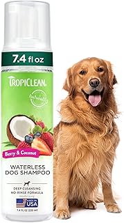 TropiClean No Rinse Waterless Dog Shampoo | Detangling and Deodorizing Dry Shampoo for Smelly Pets | Moisturizes Dry Skin | USA Made | Berry Scent | 7.4oz