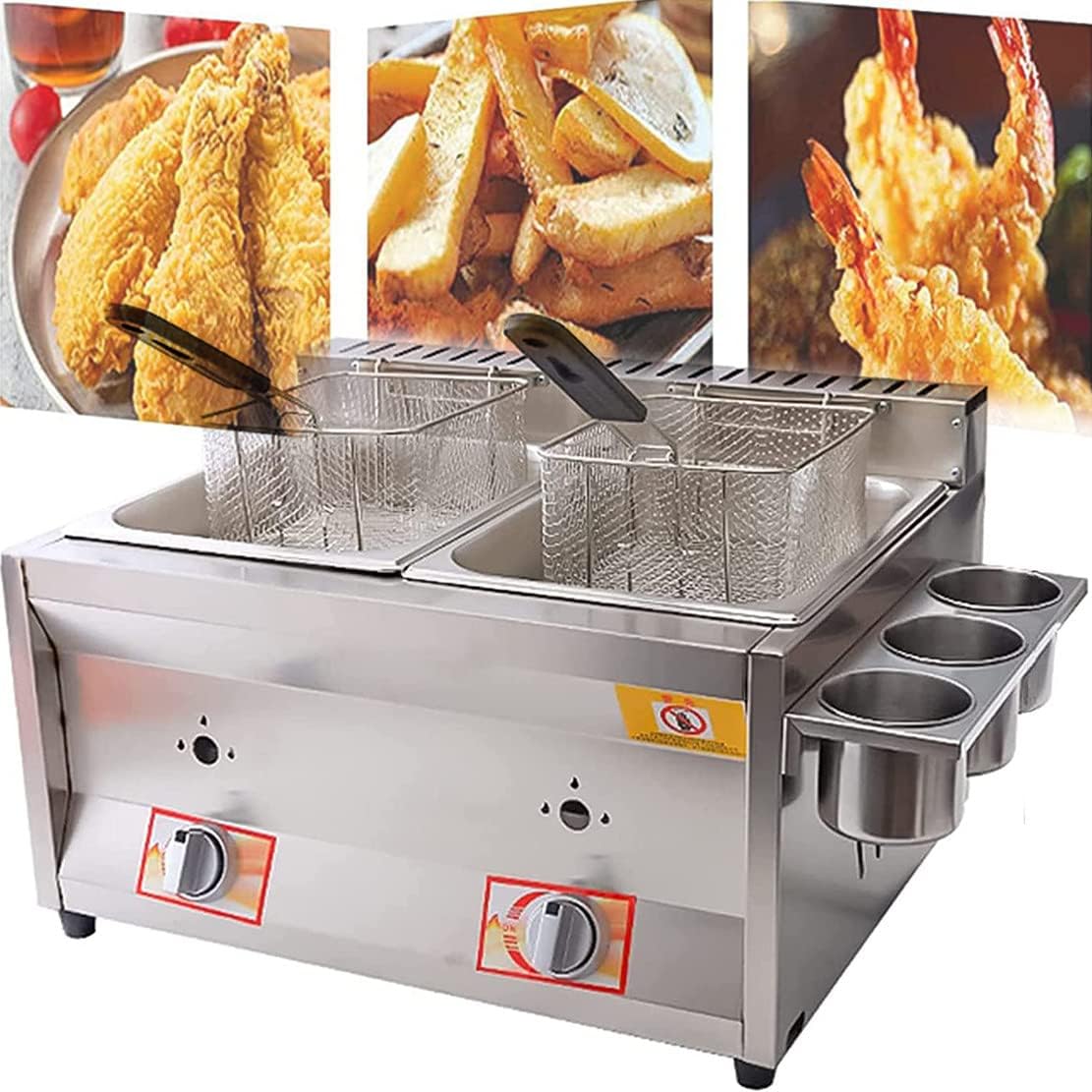 Gas/LPG Commercial Countertop Fryer with Seasoning Tank & Frying Basket - Perfect for French Fries, Chicken Wings, Donuts